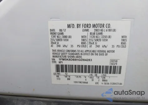 2017 Ford Explorer Xlt из США, поврежденный, VIN 1FM5K8D88HGD84283